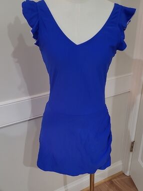 Viottiset Royal Blue One-Piece Ruffled Sleeve Swimdress - Size S